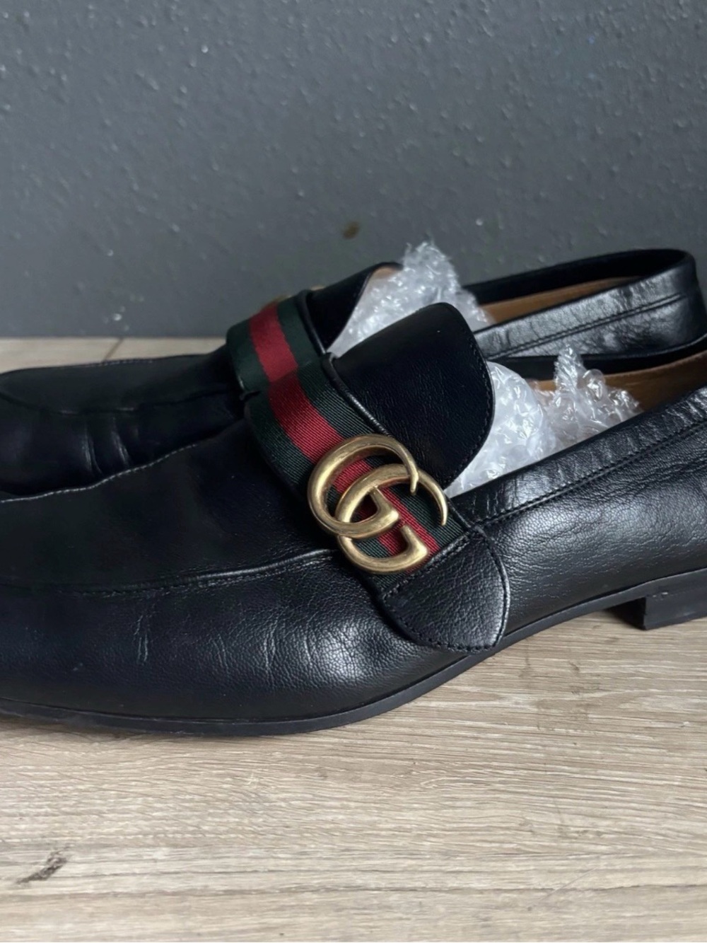 GUCCI Mens Donnie Web Double GG Loafers Heels Black Leather Sz 8.5 - Picture 3 of 16
